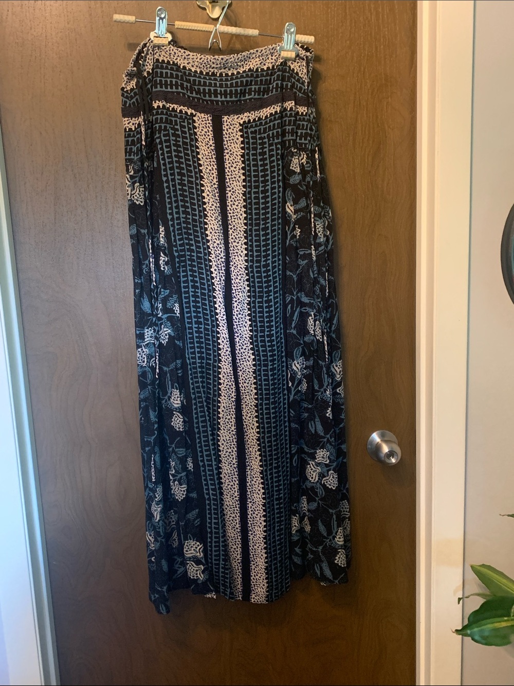 Free People Black and Cream Printed Maxi Skirt